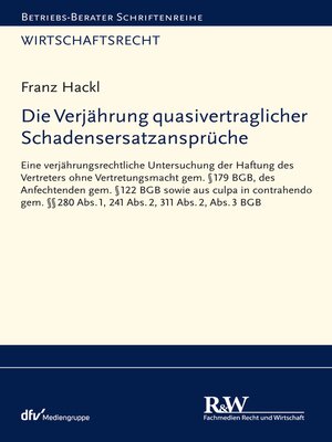 cover image of Die Verjährung quasivertraglicher Schadensersatzansprüche